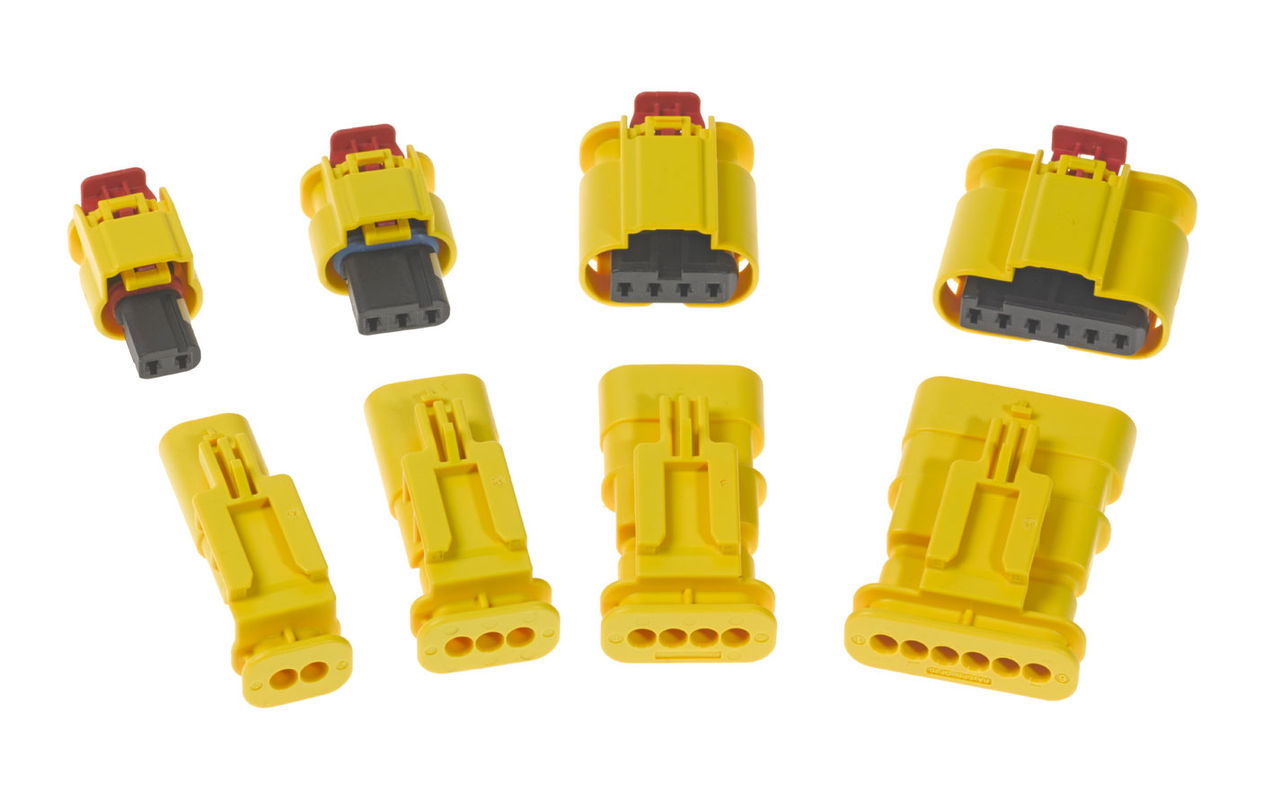 Molex MXP120 sealed yellow connectors in multiple circuit sizes.