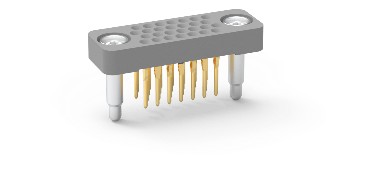 AirBorn RC Series rectangular board mount stackable connector with press fit tails.