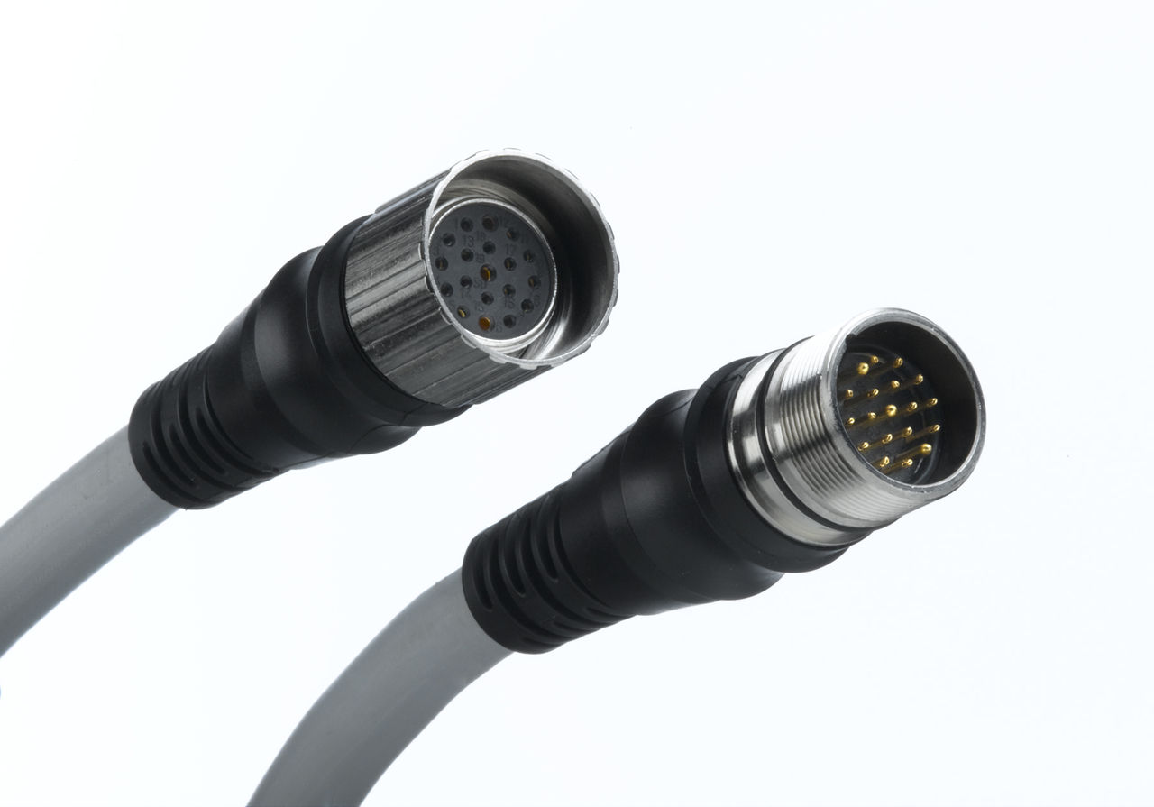 M23 circular connectors attached to cable assemblies 