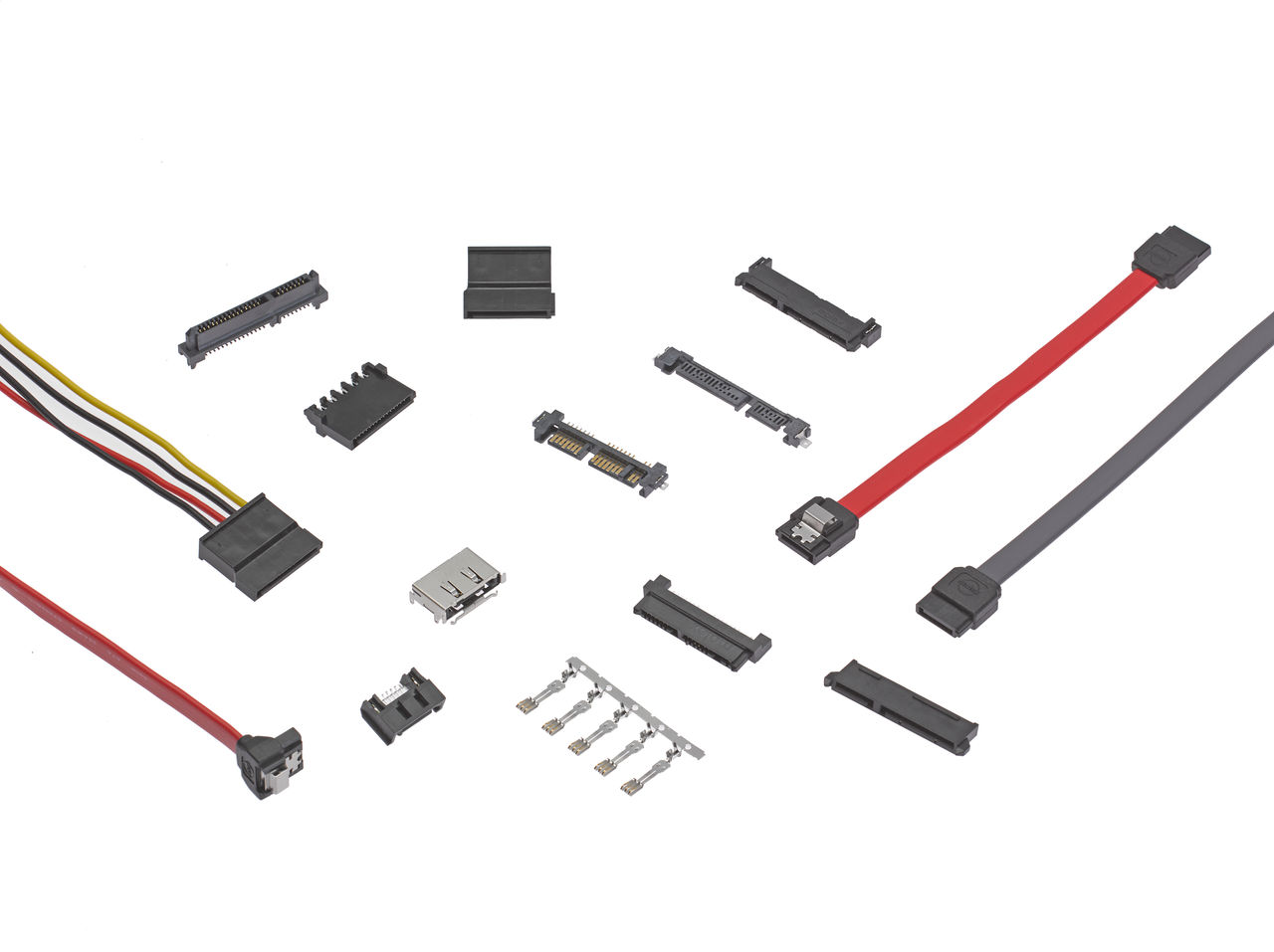 Serial Attach SCSI (SAS) connectors in right-angle and vertical orientations.