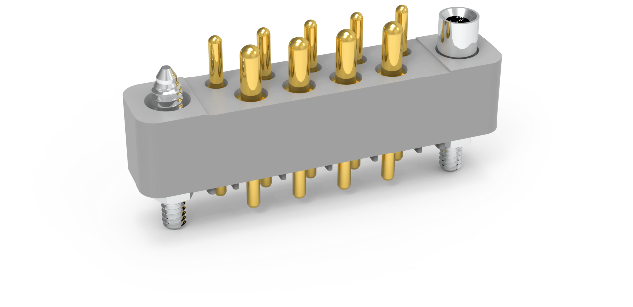  AirBorn PowerAmp rectangular plug with through-hole termination option and in a vertical orientation.
