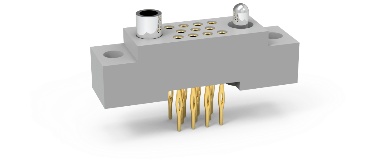 AirBorn R Series rectangular board mount receptacle in vertical orientation with mounting ears.